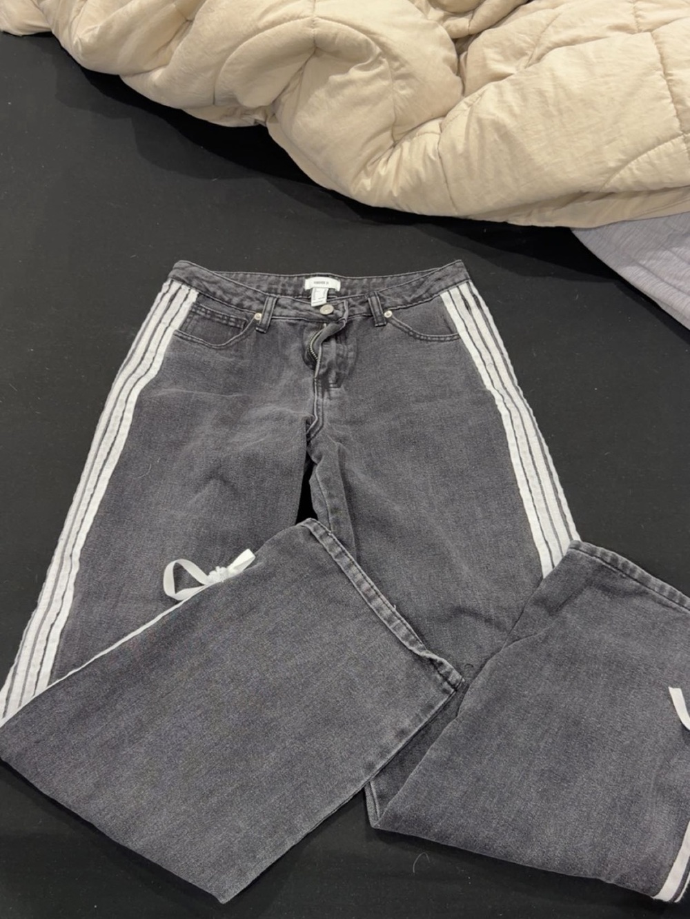 Forever 21 Gray Wide-Leg Jeans with White Side Stripes